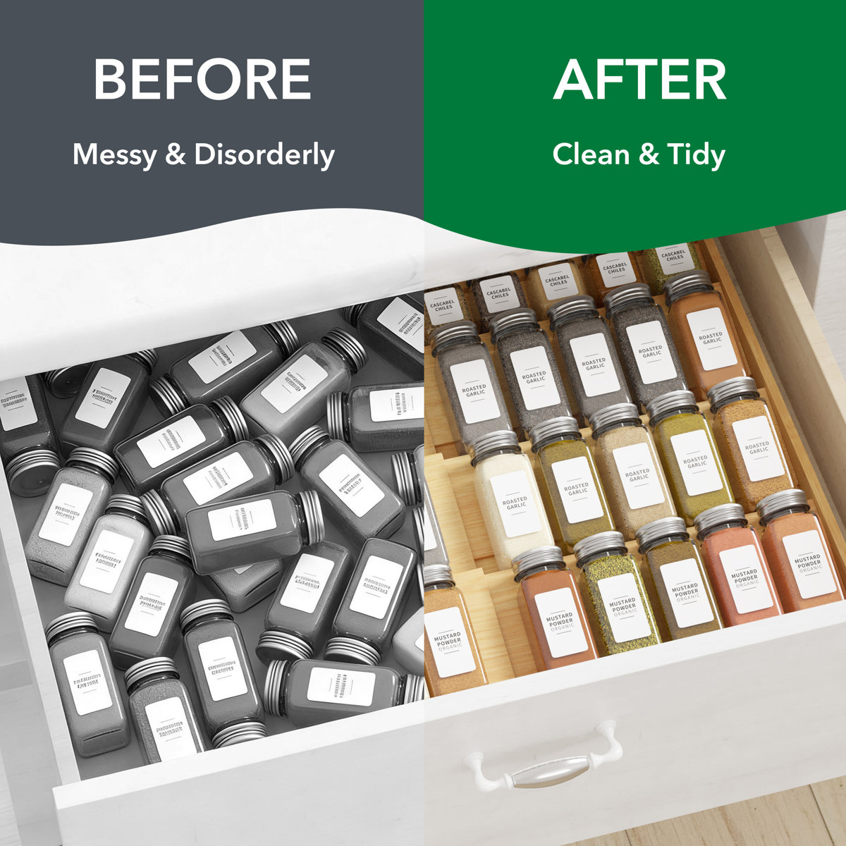 Bamboo Expandable Spice Drawer Organizer, 4-Tier Spice Rack Insert, Kitchen Seasoning Storage Tray (Jars Not Included)